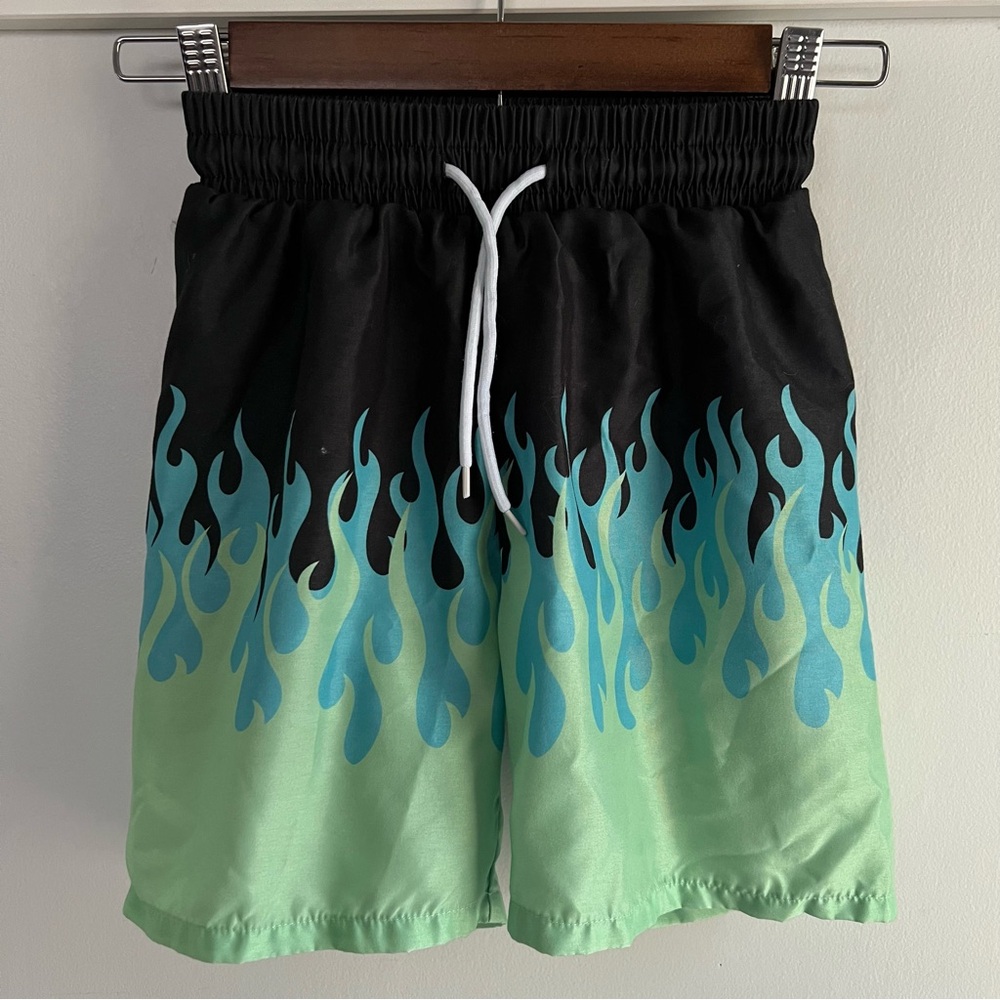 Boy’s Black & Mint Flame Print Swim Shorts